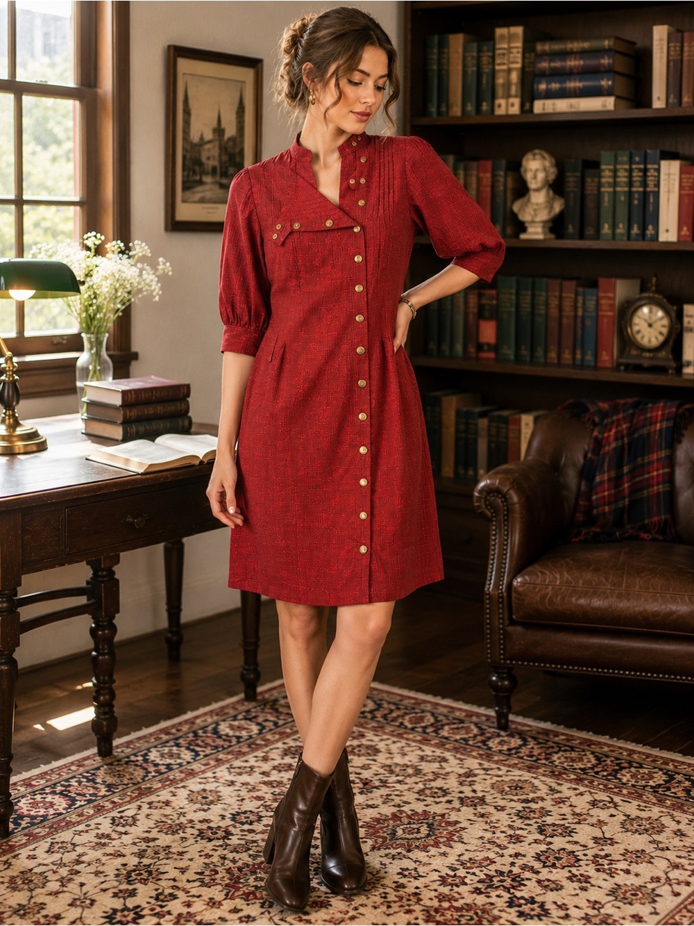 Mädchen Silk Dress Size 0 Red Asymmetrical Button Midi Vintage Style